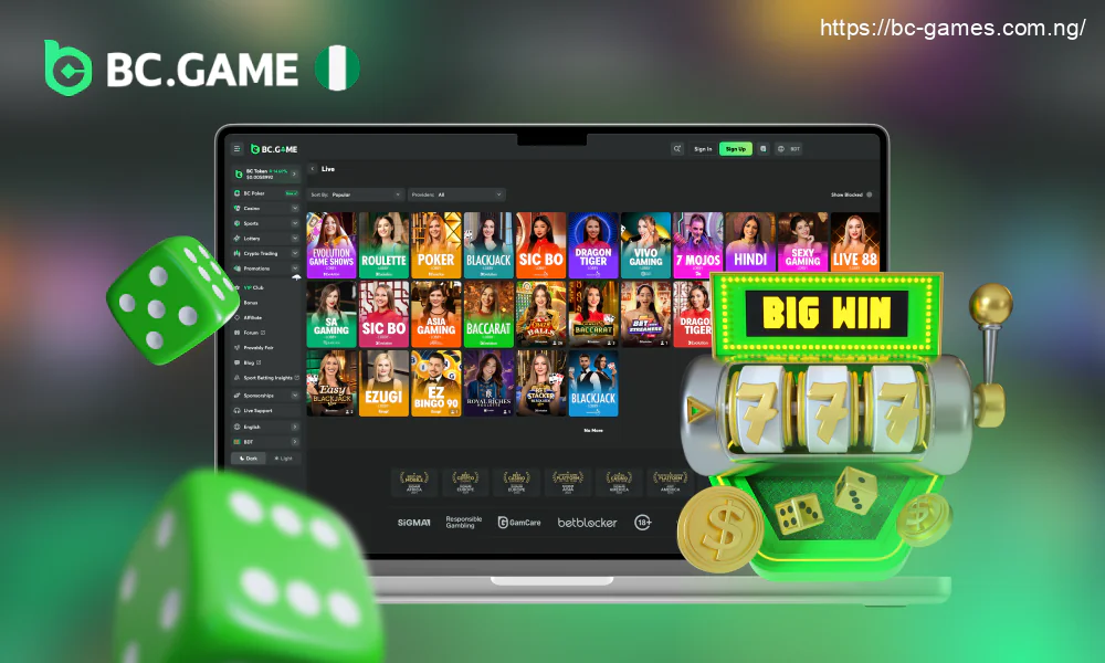 BC Game casino features more than 3000 slots plus live dealers, poker, lotteries, and table games