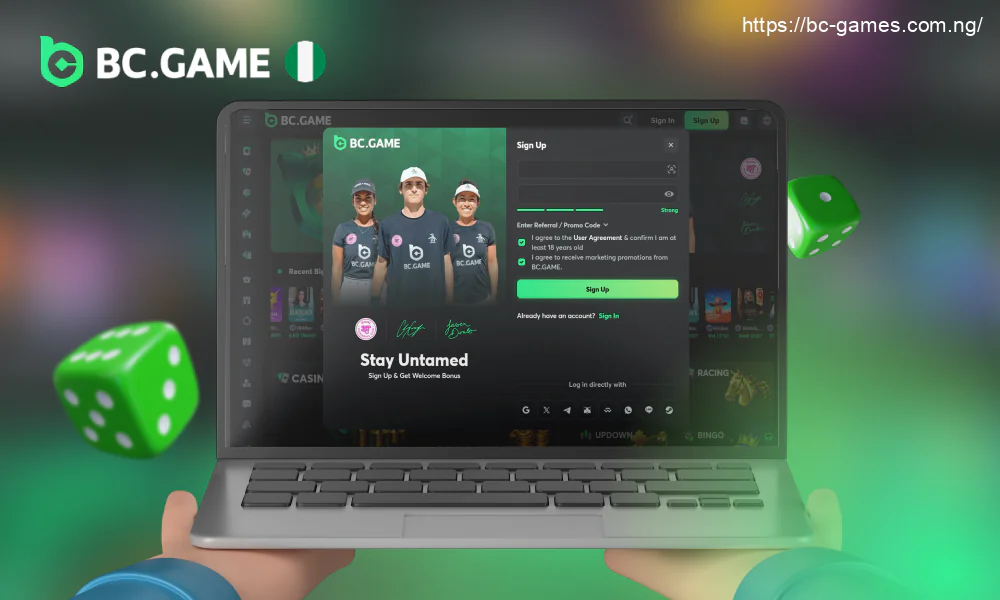 BC Game lets users over 18 create a profile via its official site or free application